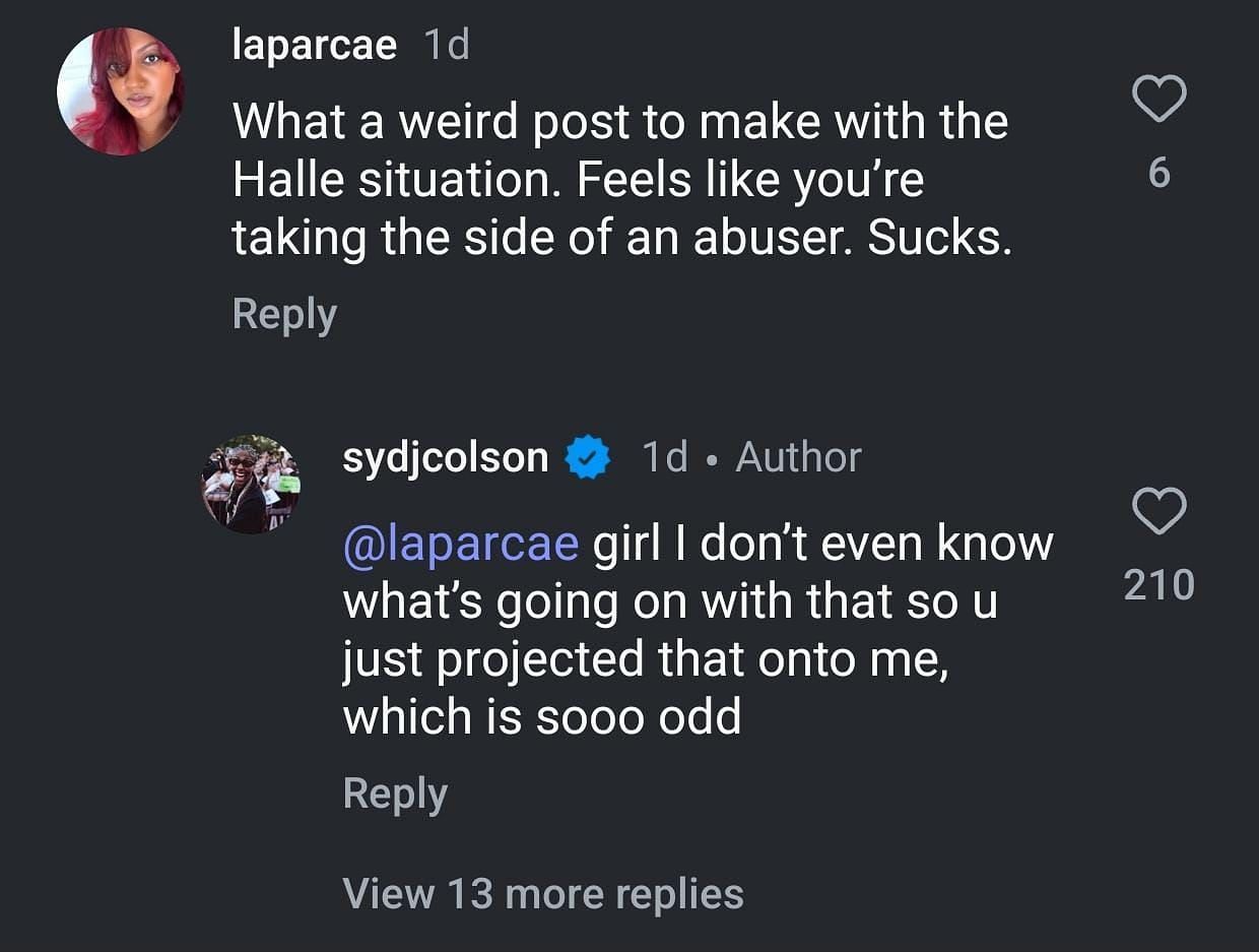 Sydney Colson responds to a fan